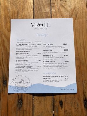 Lunch menu  at Vrote in Montevideo