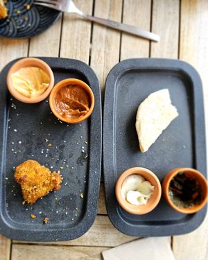 Haja o Couvert (great play on words) and barbecue cauliflower wings. at The Green Affair - Parque das Nações in Lisbon