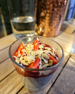 Parfait  - chia pudfing and strawberries. at The Green Affair - Parque das Nações in Lisbon
