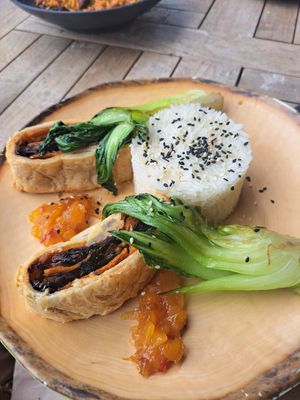 Wellington with mango chutney + rice at The Green Affair - Parque das Nações in Lisbon