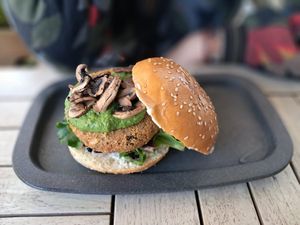 Chickpea and quinoa burguer at The Green Affair - Parque das Nações in Lisbon