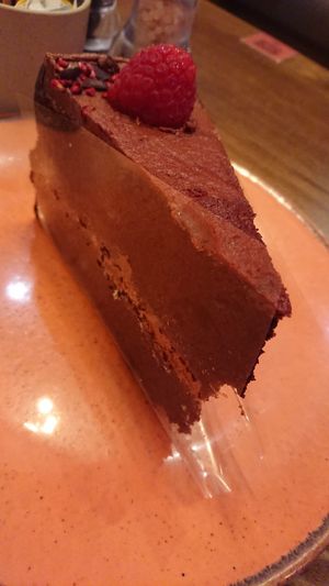 Chocolate and raspberry cake at Cherry On in West London