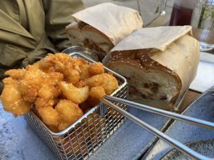 Shabbat shalom — tofu schnitzel in challah bread  at Alpaca Bar in Tel Aviv