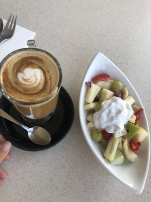 coffee and fruit salad with coconut yogurt   at Mumma Buzz Cafe 'N' Takeaway in Deloraine