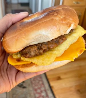 Sausage Egg N' Cheez Bagel w/ the special sauce at VvIDALYFE in Chicago