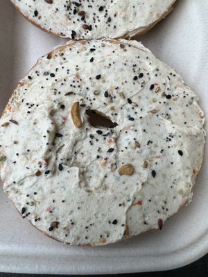 Poppy seed bagel and vegan cream cheese  at The Branch Line in Santa Rosa