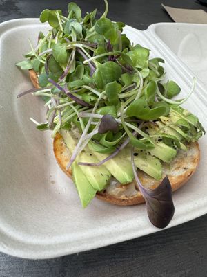 Avocado and greens bagel  at The Branch Line in Santa Rosa
