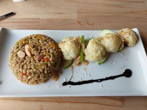 Pearl barley and cauliflower main dish at The Cairngorm Cafe in Aviemore