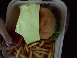 Spicy tender burger  at Loving Hut in Claremont