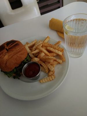 Vegan burger at Loving Hut in Claremont