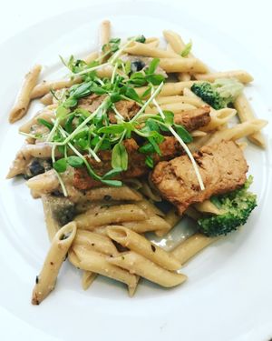 Cashew Cream Penne Pasta at Loving Hut in Claremont