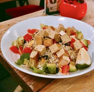 Mexican tofu bowl ￼  at Moka Bros in Chengdu