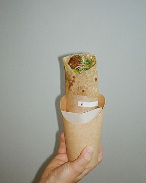 Best seller - falafel wrap with self made flat bread from whole grain flour. at ČAU in Riga