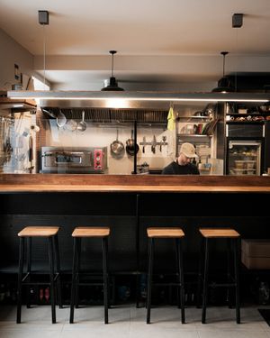 Self made chairs and tables. at ČAU in Riga