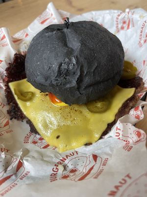 Black bun burger   at Burgernaut in Auckland