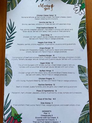 English menu at Monkey Bar in Gamboa