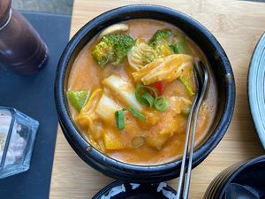Curry served with noodles  at Restaurant The City in Eindhoven