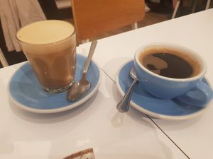 Decaf soya latte and long black at Laneway & Co in Newcastle Upon Tyne