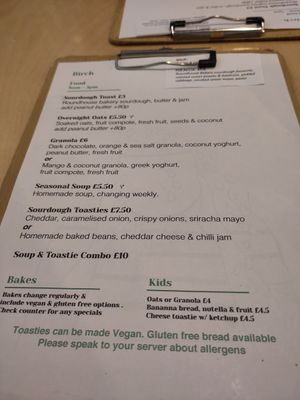 Menu. Note, just a couple of choices, all can be made vegan style at Birch in Newcastle