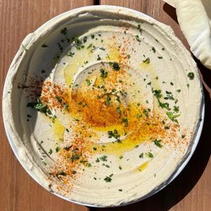 The SMOOTHEST hummus in the Florida Keys. Made fresh from dried chickpeas and premium tahini. You won’t find hummus like this anywhere else. at Meze Morada in Islamorada