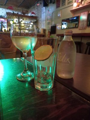 white wine & sparkling water at La Chicha in Mexico City