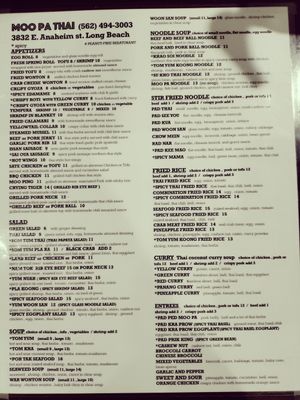Menu at Chiang Rai in Long Beach