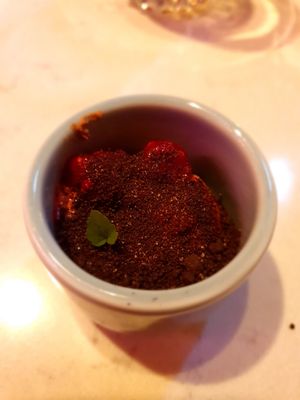 Rozey's garden (mousse with chocolate crumble and raspberry) at Rozey in Amersfoort