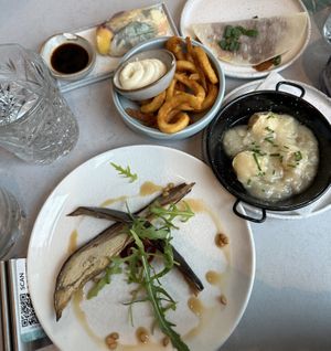 Vietnamese spring roll, oyster mushroom pancake, twister fries, coquille and grilled eggplant. All vegan.  at Rozey in Amersfoort