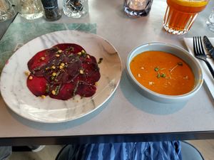 Carrot soup & beet Carpaccio at Rozey in Amersfoort
