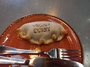 Vegan curry empanada at Westerham Brewery Tap Room & Shop in Westerham