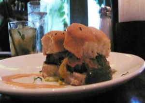 sublime sliders: cheddar, seitan steak, onion, romaine, gherkin, special sauce at Sublime Restaurant and Bar in Fort Lauderdale