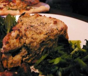 tuscan quiche: tofu, 'mozzarella', roasted shallots, wood-fired artichokes, braised spinach, roasted red bliss potatoes, seasonal vegetables at Sublime Restaurant and Bar in Fort Lauderdale