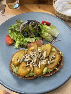 Avocado plantain toast  at Sarajevo Cafe Jardin in San Cristobal De Las Casas