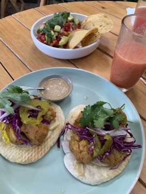 Falafel and ceviche    at Sarajevo Cafe Jardin in San Cristobal De Las Casas