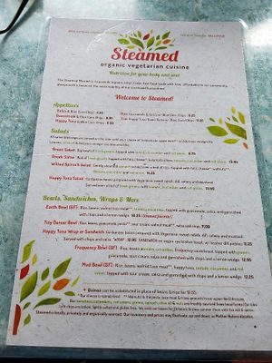 Menu at Steamed - Organic Vegetarian Cuisine in Long Beach