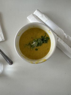 Vegan sweet corn soupp  at Moxie Eatery in Denver