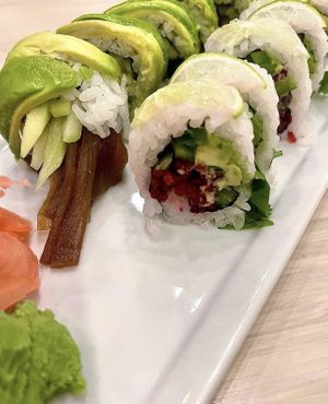 kanpyo caterpillar roll and beet xalapa roll  at Zen Sushi in Dallas