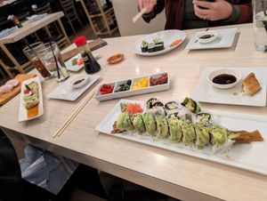 Green dragon roll, caterpillar roll, and goddess roll at Zen Sushi in Dallas