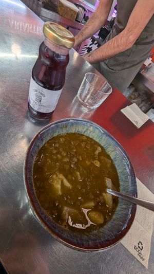 Lentil and potato soup/ lentejas de la mamaica con nabo y patata at Plantamientos in Madrid