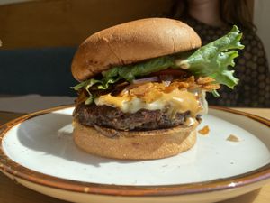 Bacon & Mushroom Meta-Burger with Pepper Jack Cheez!   at Kind Food in Kansas City