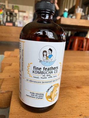 Variety of Kombucha drinks from Fine Feathers Kombucha Co. at Portfolio Coffeehouse in Long Beach