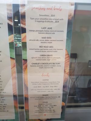 Smoothie menu at Turmeric Cafe in Lower Hutt
