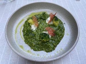 Tasting menu: broccoli risotto  at Gioia Cocina Botánica in Buenos Aires