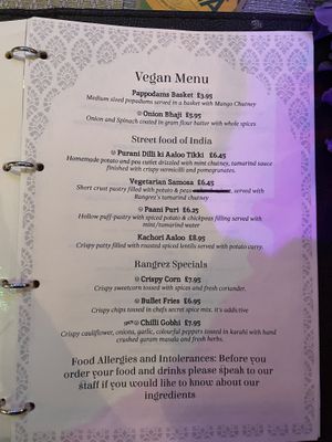 Tofu options also available (not listed)  at Rangrez in West London