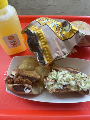 Slaw dog, chili dog, ginger lemonade    at Carrot Dog in Atlanta