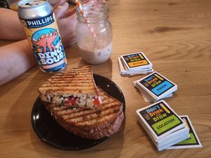 Hummus lovers panini with vegan cheese substitute at The Fort in Duncan