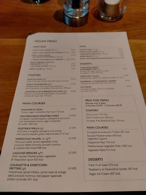 Vegan Menu at Ego Mediterranean in Lichfield
