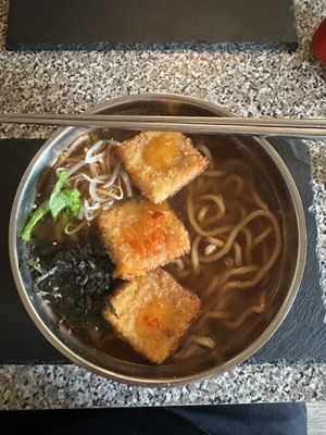 Vegan ramen with crispy tofu.  at Ramen Bambu in Lisbon