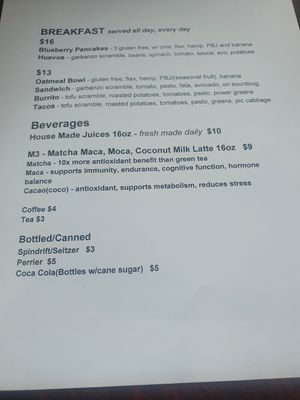 Menu as of May 2022 at Soluna Cafe in Jackson