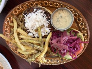 Veg burger with fries (yum!)  at Soluna Cafe in Jackson